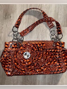 Floral Applique y2k Handbag in leopard orange Brown shoulder bag